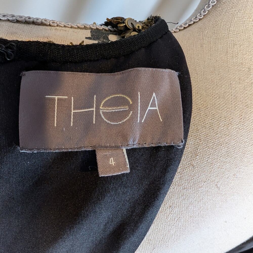 Theia Gold Sequin Gown Size 4 Black Gold Sleeveless Mermaid Maxi Dress - Picture 4 of 16